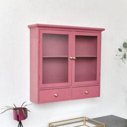 Melody Maison Raspberry Red Reeded Glass Wall Cabinet With Drawers - thumbnail 2