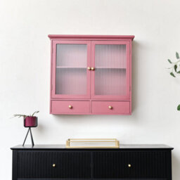 Melody Maison Raspberry Red Reeded Glass Wall Cabinet With Drawers - thumbnail 1