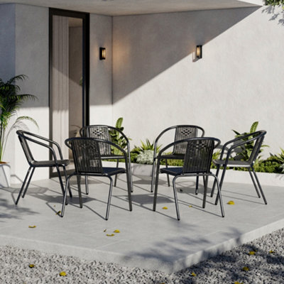 Breeins Black Set Of 6 Outdoor Plastic Chairs Rope Garden Stacking Chairs Garden Patio Dining Chairs - image 1