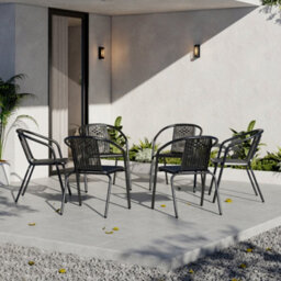Breeins Black Set Of 6 Outdoor Plastic Chairs Rope Garden Stacking Chairs Garden Patio Dining Chairs - thumbnail 1