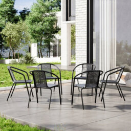 Breeins Black Set Of 6 Outdoor Plastic Chairs Rope Garden Stacking Chairs Garden Patio Dining Chairs - thumbnail 2