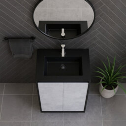 Plum&clay Declan Black & Concrete Floor Standing Vanity Unit With Black Basin Set (W)750mm (H)850mm - thumbnail 2