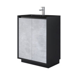 Plum&clay Declan Black & Concrete Floor Standing Vanity Unit With Black Basin Set (W)750mm (H)850mm