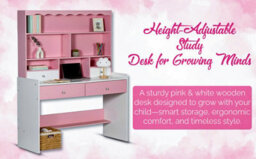 Hygrad Built to Survive Wooden Pink/white Free Standing Study Table Desk With Shelves & Drawers For Kids Children Girls Home - thumbnail 9
