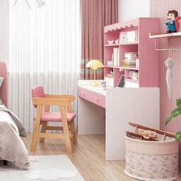 Hygrad Built to Survive Wooden Pink/white Free Standing Study Table Desk With Shelves & Drawers For Kids Children Girls Home - thumbnail 4