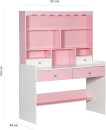 Hygrad Built to Survive Wooden Pink/white Free Standing Study Table Desk With Shelves & Drawers For Kids Children Girls Home - thumbnail 3