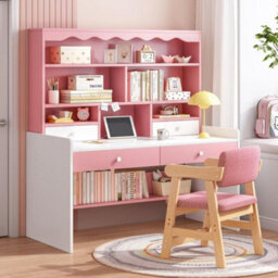 Hygrad Built to Survive Wooden Pink/white Free Standing Study Table Desk With Shelves & Drawers For Kids Children Girls Home