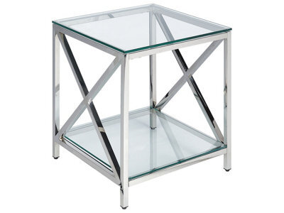 Wyld And Coco Glam Glass Side Table With Polished Stainless Steel Frame 45 X 45 Cm - image 1