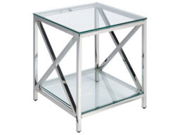 Wyld And Coco Glam Glass Side Table With Polished Stainless Steel Frame 45 X 45 Cm - thumbnail 1