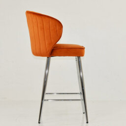 Lakeland Furniture Jarrow Burnt Orange Velvet Chrome Fixed Base Bar Stool - thumbnail 5