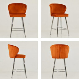 Lakeland Furniture Jarrow Burnt Orange Velvet Chrome Fixed Base Bar Stool - thumbnail 2
