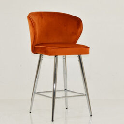 Lakeland Furniture Jarrow Burnt Orange Velvet Chrome Fixed Base Bar Stool - thumbnail 4
