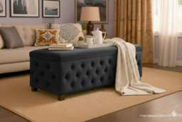 120Cm Wide Empire Ottoman Storage Box With Legs, Black Velvet Chesterfield Upholstered Ottoman Footstool Coffee Table - thumbnail 6