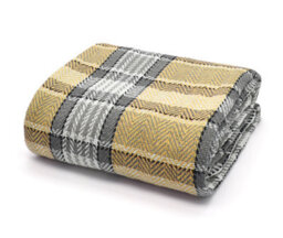 Velosso Soft Weave Cotton Throw Blanket - Ideal For Sofa, Bed, Armchair - 90Cm X 100Cm - Grey And Ochre - thumbnail 1
