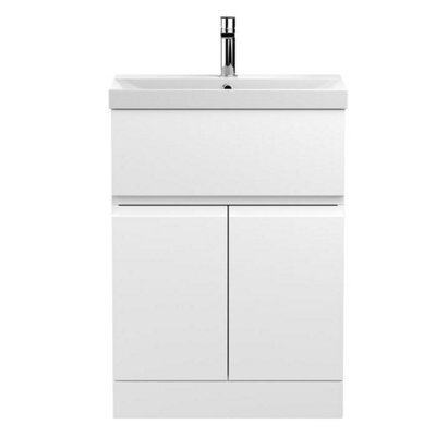 Dezine Yukon 600mm Satin White Floor Standing Vanity Unit, With Top Drawer - image 1