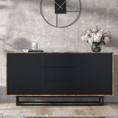 Vista Loft Sideboard 140Cm Industrial Rustic & Black Matt Doors - Creative Furniture