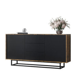 Vista Loft Sideboard 140Cm Industrial Rustic & Black Matt Doors - Creative Furniture - thumbnail 5