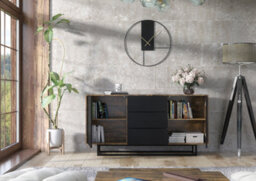 Vista Loft Sideboard 140Cm Industrial Rustic & Black Matt Doors - Creative Furniture - thumbnail 8