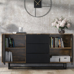 Vista Loft Sideboard 140Cm Industrial Rustic & Black Matt Doors - Creative Furniture - thumbnail 7