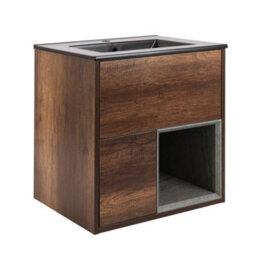 Homestylestore Dark Oak 612mm Wall Hung Bathroom Vanity Unit Open Shelf And Graphite Basin