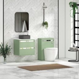 Royal Bathrooms Orion 600mm Mint Sage Wall Hung Plain White Countertop Vanity Unit 2 Drawer With Art Square Basin & Chrome Accent Trim - thumbnail 3