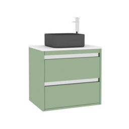 Royal Bathrooms Orion 600mm Mint Sage Wall Hung Plain White Countertop Vanity Unit 2 Drawer With Art Square Basin & Chrome Accent Trim - thumbnail 6