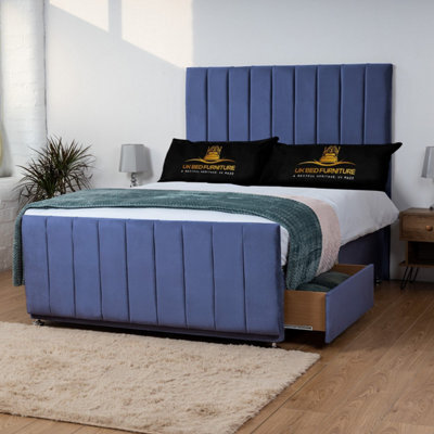 UKBEDFURNITURE Hampton Blue Plush Divan Bed With 2 Foot End Drawers & 26 Inch Headboard - image 1
