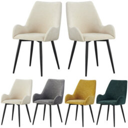 Mof Modern Upholstered Dining Chairs With Armrests  Set Of 2 Fabric Accent Chairs With Black Metal Legs Cream