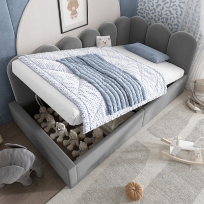 Btm 3Ft Upholstered Daybed 90X190 Cm, Sofa Bed With Hydraulic Storage, Metal Slatted Frame, Velvet, Grey, No Mattress - image 1