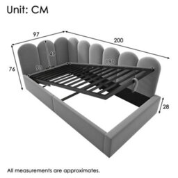 Btm 3Ft Upholstered Daybed 90X190 Cm, Sofa Bed With Hydraulic Storage, Metal Slatted Frame, Velvet, Grey, No Mattress - thumbnail 2