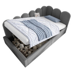Btm 3Ft Upholstered Daybed 90X190 Cm, Sofa Bed With Hydraulic Storage, Metal Slatted Frame, Velvet, Grey, No Mattress - thumbnail 7