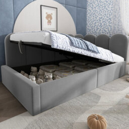 Btm 3Ft Upholstered Daybed 90X190 Cm, Sofa Bed With Hydraulic Storage, Metal Slatted Frame, Velvet, Grey, No Mattress - thumbnail 9