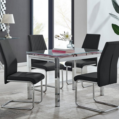 Furniturebox Uk Enna White Glass Extending Dining Table And 4 Black Lorenzo Chairs - image 1