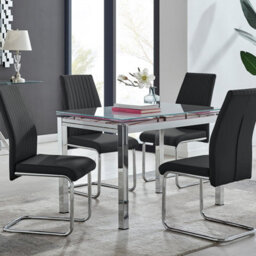 Furniturebox Uk Enna White Glass Extending Dining Table And 4 Black Lorenzo Chairs - thumbnail 1