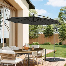 Living And Home 3M Large Rotatable Garden Sun Shade Cantilever Parasol Patio Hanging Banana Umbrella Crank Tilt With Square Base, Black - thumbnail 1