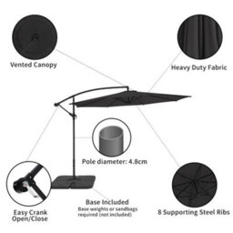 Living And Home 3M Large Rotatable Garden Sun Shade Cantilever Parasol Patio Hanging Banana Umbrella Crank Tilt With Square Base, Black - thumbnail 4
