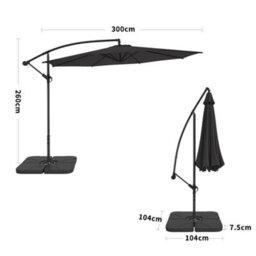 Living And Home 3M Large Rotatable Garden Sun Shade Cantilever Parasol Patio Hanging Banana Umbrella Crank Tilt With Square Base, Black - thumbnail 5