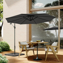 Living And Home 3M Large Rotatable Garden Sun Shade Cantilever Parasol Patio Hanging Banana Umbrella Crank Tilt With Square Base, Black - thumbnail 2
