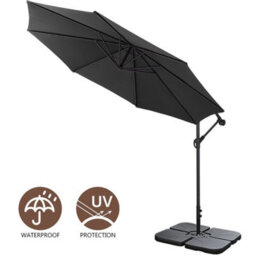Living And Home 3M Large Rotatable Garden Sun Shade Cantilever Parasol Patio Hanging Banana Umbrella Crank Tilt With Square Base, Black - thumbnail 3