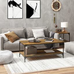 Berkfield Industrial Coffee Table Smoked Oak 100X50X40 Cm Engineered Wood - thumbnail 2