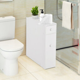 Costway Bathroom Slim Floor Cabinet Narrow Wooden Toilet Floor Cabinet W/ Drawers - thumbnail 4