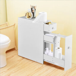 Costway Bathroom Slim Floor Cabinet Narrow Wooden Toilet Floor Cabinet W/ Drawers - thumbnail 5