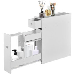 Costway Bathroom Slim Floor Cabinet Narrow Wooden Toilet Floor Cabinet W/ Drawers - thumbnail 1