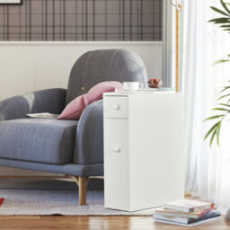 Costway Bathroom Slim Floor Cabinet Narrow Wooden Toilet Floor Cabinet W/ Drawers - thumbnail 3