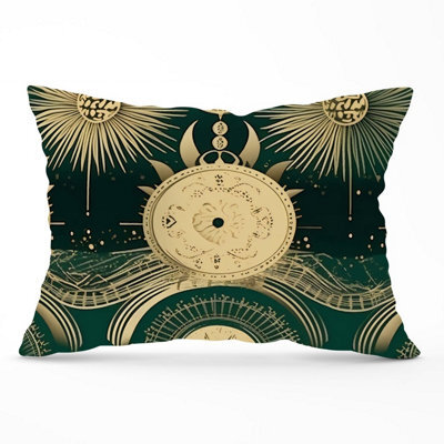 Warren Reed Designer Green Moon And Sun Abstract Pattern Cushions 33Cm X 48Cm