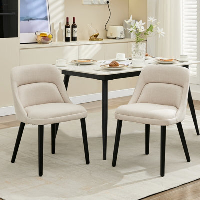 Set Of 2 Linen Fabric Dining Chairs Padded Kitchen Chair (W)52Cm (D)54Cm (H)80Cm- Beige - image 1