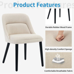 Set Of 2 Linen Fabric Dining Chairs Padded Kitchen Chair (W)52Cm (D)54Cm (H)80Cm- Beige - thumbnail 4