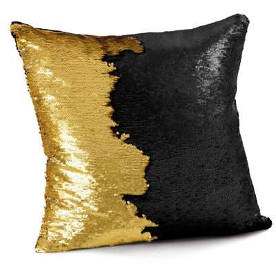 Velosso Two-Tone Sequins Decorative Cushion, Reversible Sparkly Fabric, Zip Closure, Machine Washable - Multicolour