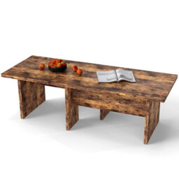 Costway Set Of 2 Modular Coffee Table L Shaped Nesting Accent Center Tables-Walnut