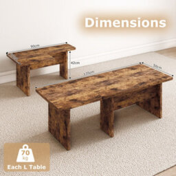 Costway Set Of 2 Modular Coffee Table L Shaped Nesting Accent Center Tables-Walnut - thumbnail 2